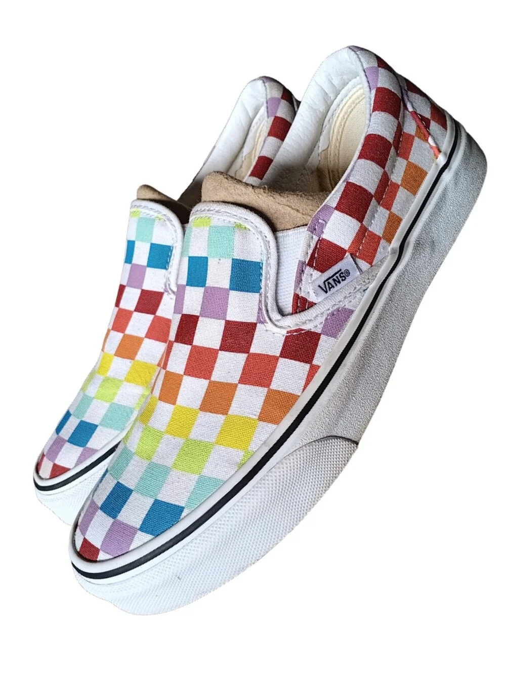 🖤 Vans Classic Checkered Rainbow Slip On Sneakers Shoes 6 7.5 Canvas Skate